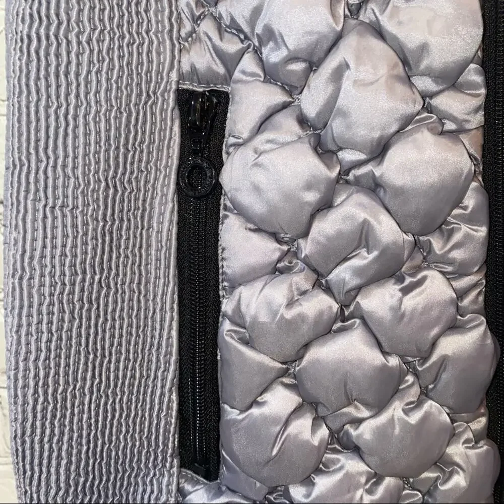 Marc New York Metallic Silver‎ Puffer Vest Small Quilted Knit Panel Zip Jacket